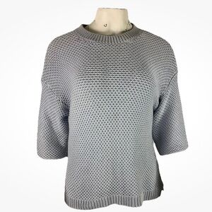 J Crew Sz S Heavy Knit Dolman 3/4 Sleeve Pullover Sweater Blue 100% Cotton